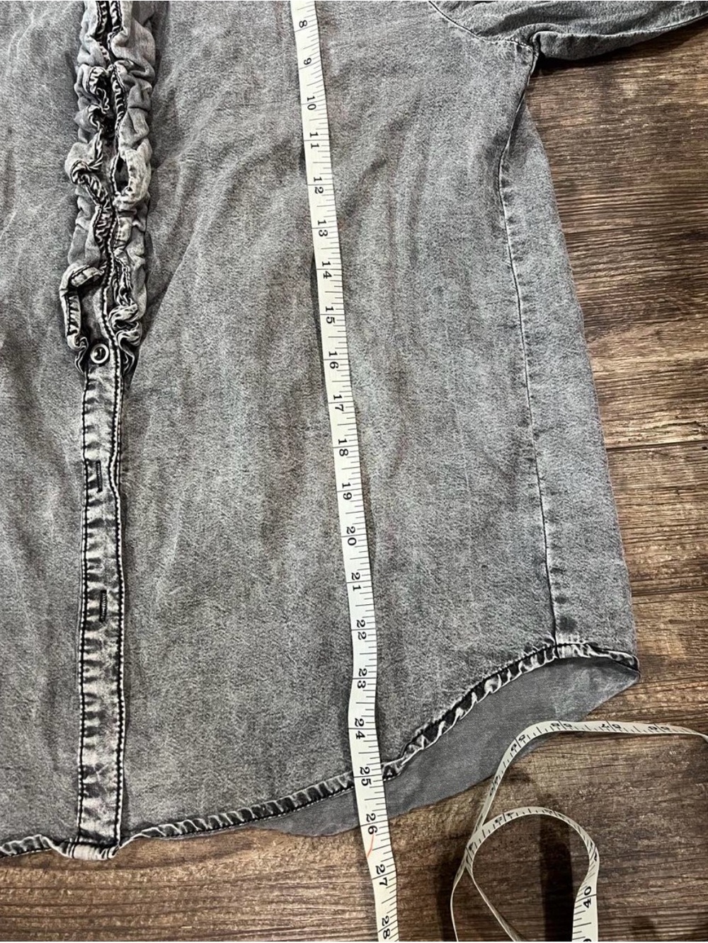 Women’s Ruffle-Front Button-Down Shirt - Gray - Picture 5 of 7